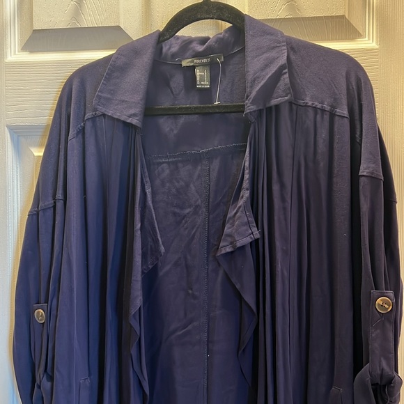 Long Cardigan Throw Jacket Navy Blue Forever 21 - Picture 2 of 8